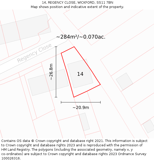 14, REGENCY CLOSE, WICKFORD, SS11 7BN: Plot and title map