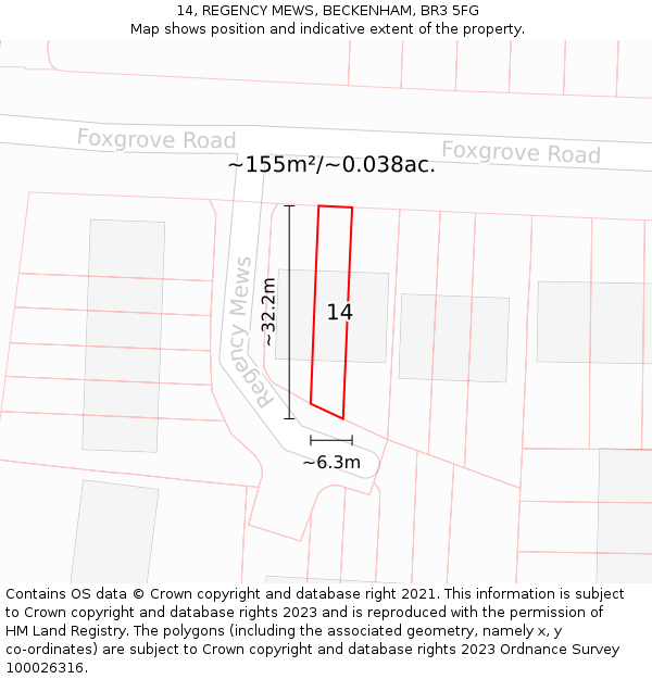 14, REGENCY MEWS, BECKENHAM, BR3 5FG: Plot and title map