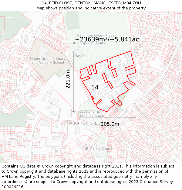 14, REID CLOSE, DENTON, MANCHESTER, M34 7QH: Plot and title map