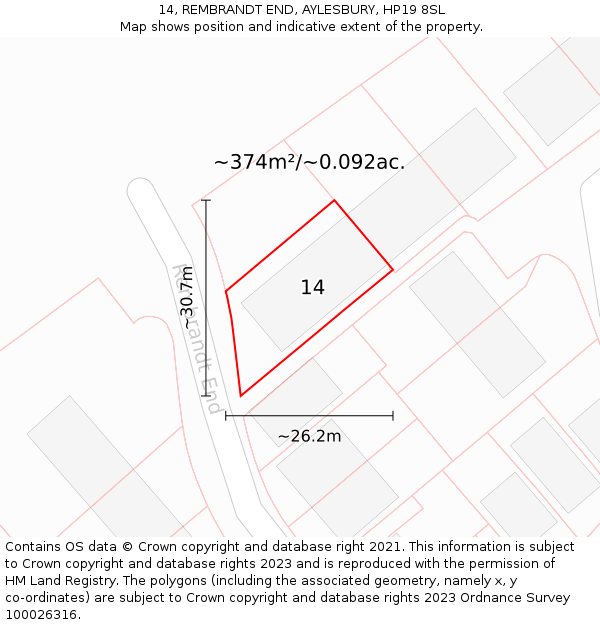 14, REMBRANDT END, AYLESBURY, HP19 8SL: Plot and title map