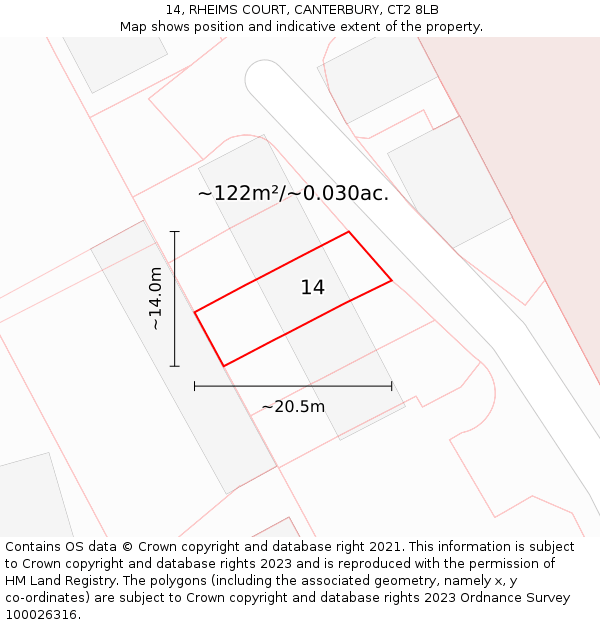 14, RHEIMS COURT, CANTERBURY, CT2 8LB: Plot and title map