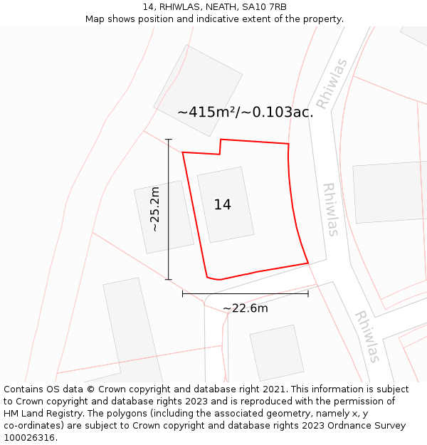 14, RHIWLAS, NEATH, SA10 7RB: Plot and title map