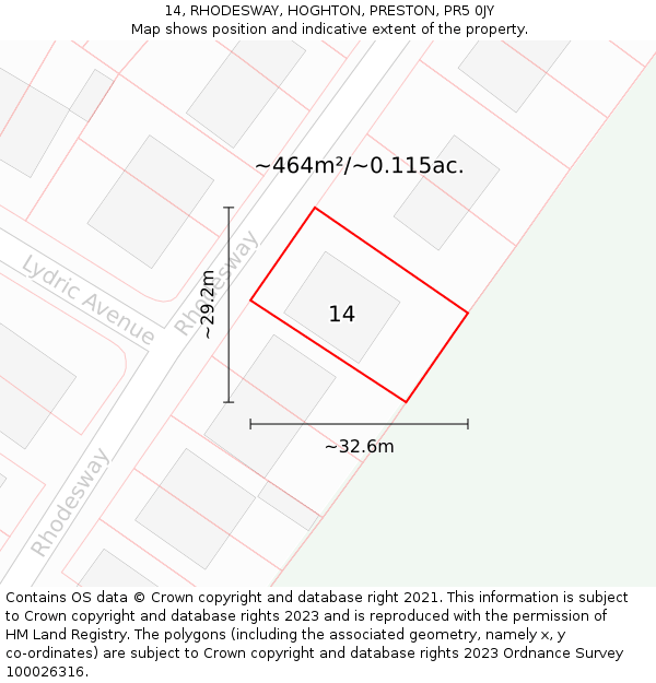 14, RHODESWAY, HOGHTON, PRESTON, PR5 0JY: Plot and title map