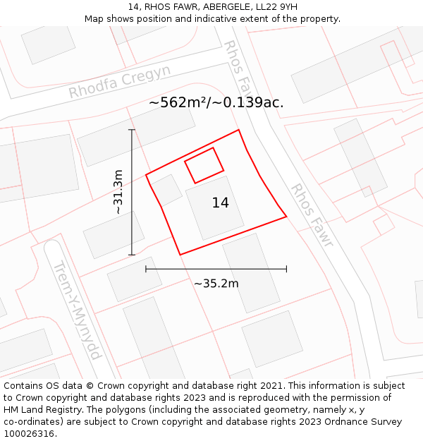 14, RHOS FAWR, ABERGELE, LL22 9YH: Plot and title map