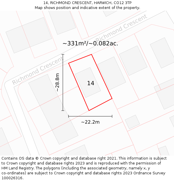 14, RICHMOND CRESCENT, HARWICH, CO12 3TP: Plot and title map