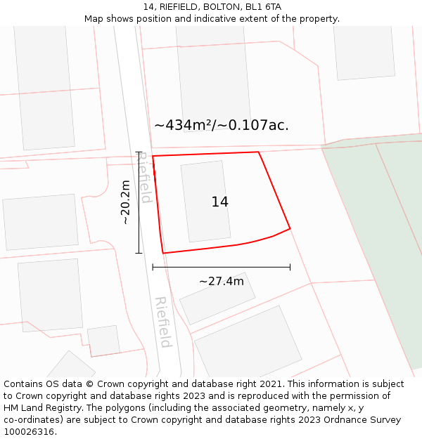 14, RIEFIELD, BOLTON, BL1 6TA: Plot and title map