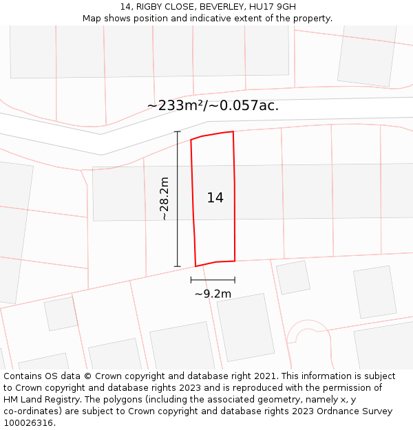 14, RIGBY CLOSE, BEVERLEY, HU17 9GH: Plot and title map