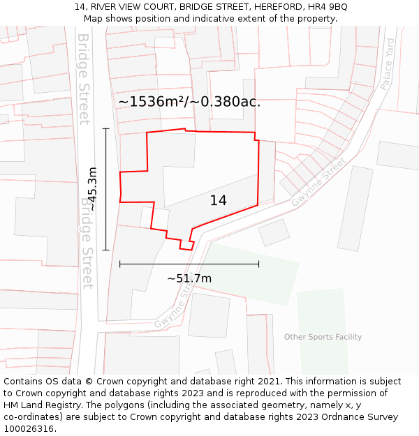 14, RIVER VIEW COURT, BRIDGE STREET, HEREFORD, HR4 9BQ: Plot and title map
