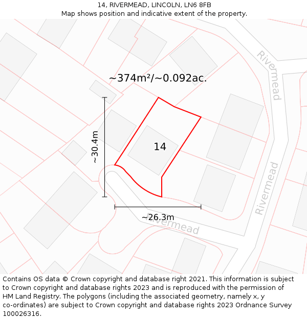 14, RIVERMEAD, LINCOLN, LN6 8FB: Plot and title map