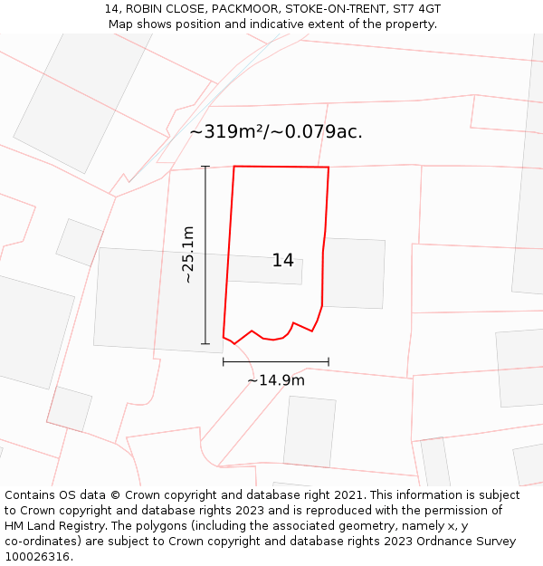 14, ROBIN CLOSE, PACKMOOR, STOKE-ON-TRENT, ST7 4GT: Plot and title map