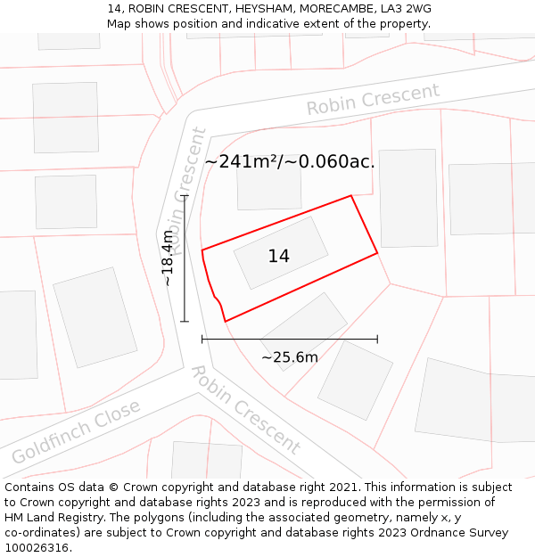 14, ROBIN CRESCENT, HEYSHAM, MORECAMBE, LA3 2WG: Plot and title map