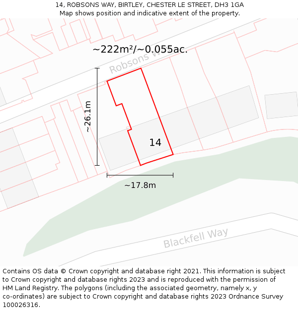 14, ROBSONS WAY, BIRTLEY, CHESTER LE STREET, DH3 1GA: Plot and title map