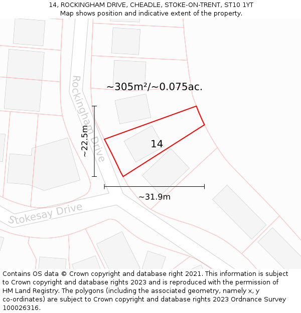 14, ROCKINGHAM DRIVE, CHEADLE, STOKE-ON-TRENT, ST10 1YT: Plot and title map