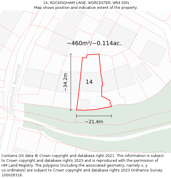 14, ROCKINGHAM LANE, WORCESTER, WR4 0SN: Plot and title map