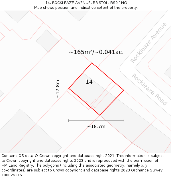 14, ROCKLEAZE AVENUE, BRISTOL, BS9 1NG: Plot and title map