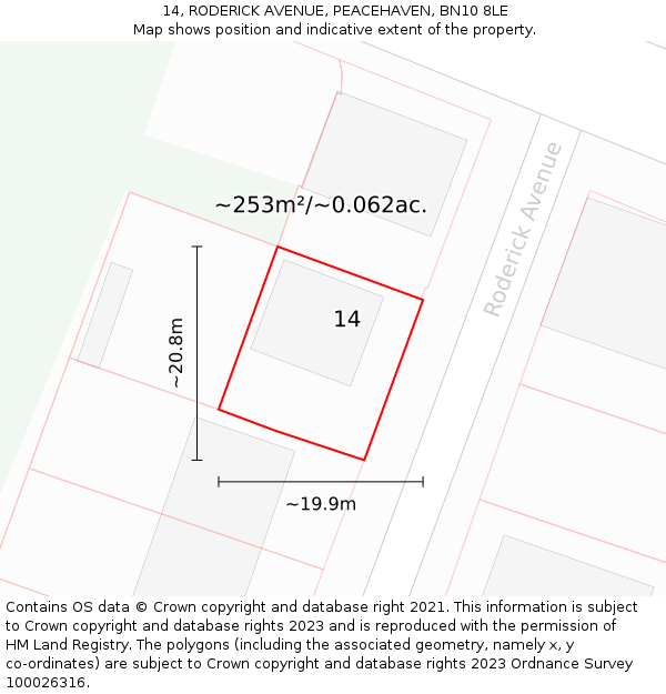 14, RODERICK AVENUE, PEACEHAVEN, BN10 8LE: Plot and title map