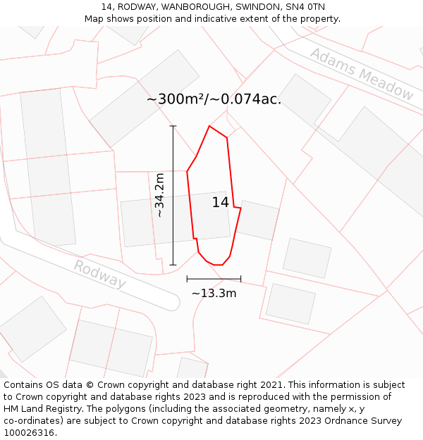 14, RODWAY, WANBOROUGH, SWINDON, SN4 0TN: Plot and title map