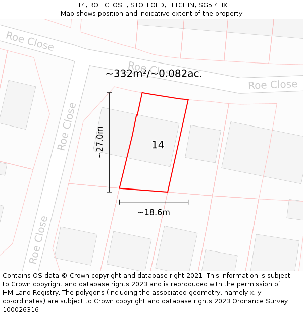 14, ROE CLOSE, STOTFOLD, HITCHIN, SG5 4HX: Plot and title map