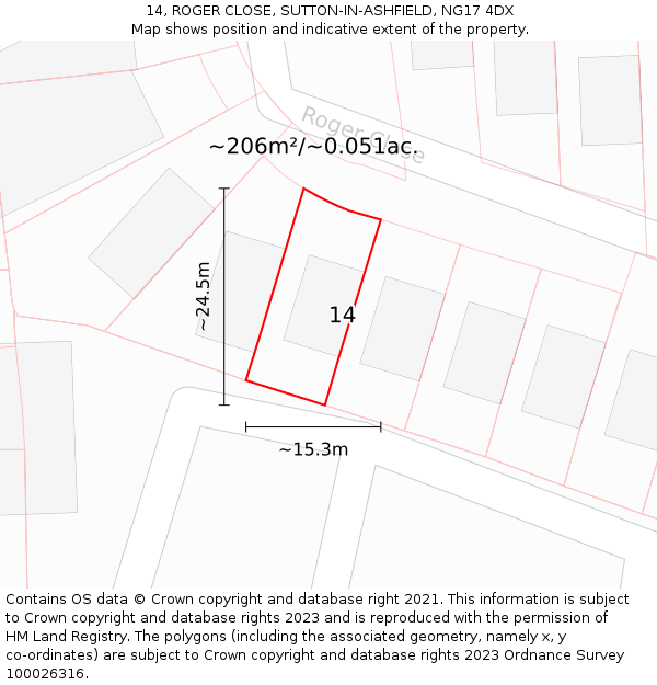 14, ROGER CLOSE, SUTTON-IN-ASHFIELD, NG17 4DX: Plot and title map