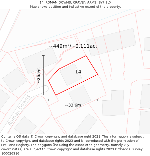 14, ROMAN DOWNS, CRAVEN ARMS, SY7 9LX: Plot and title map