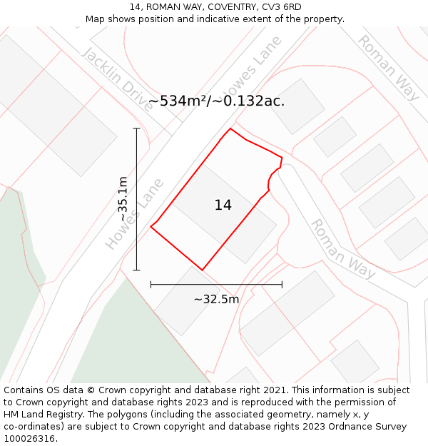 14, ROMAN WAY, COVENTRY, CV3 6RD: Plot and title map