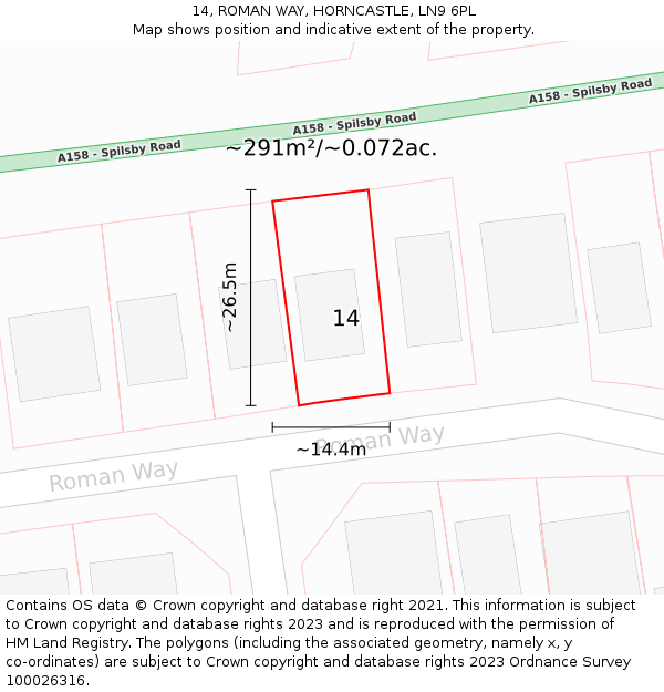 14, ROMAN WAY, HORNCASTLE, LN9 6PL: Plot and title map