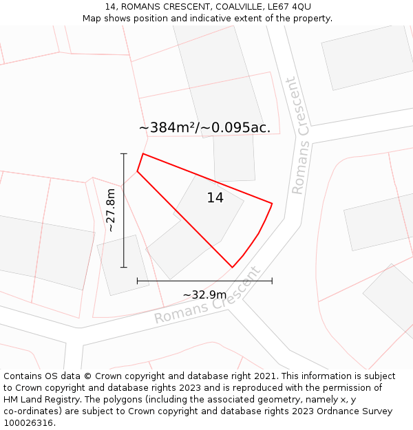 14, ROMANS CRESCENT, COALVILLE, LE67 4QU: Plot and title map