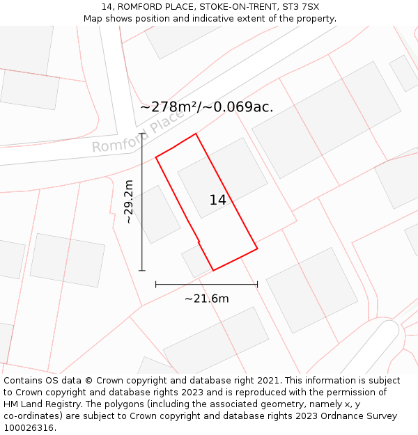 14, ROMFORD PLACE, STOKE-ON-TRENT, ST3 7SX: Plot and title map