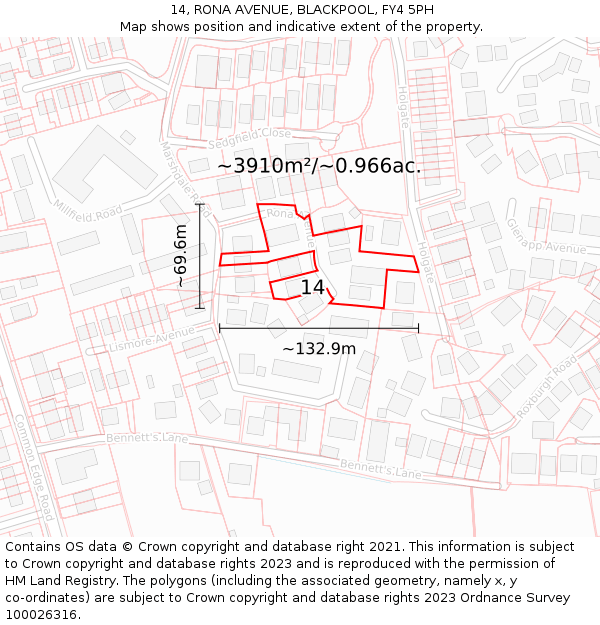 14, RONA AVENUE, BLACKPOOL, FY4 5PH: Plot and title map