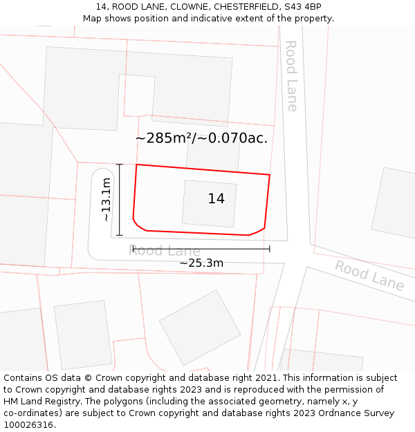 14, ROOD LANE, CLOWNE, CHESTERFIELD, S43 4BP: Plot and title map