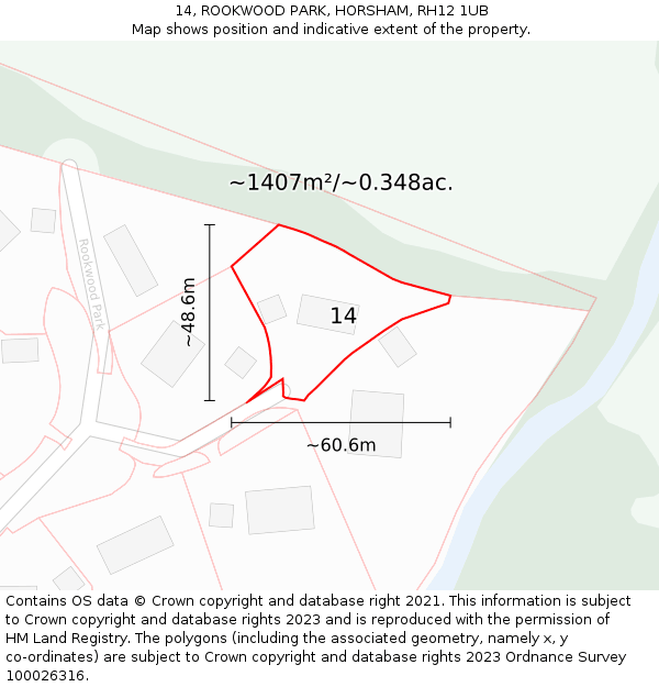 14, ROOKWOOD PARK, HORSHAM, RH12 1UB: Plot and title map