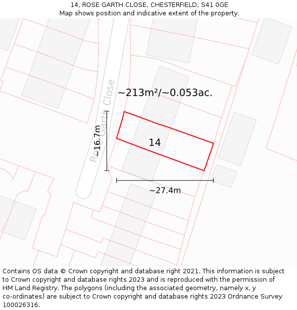 14, ROSE GARTH CLOSE, CHESTERFIELD, S41 0GE: Plot and title map