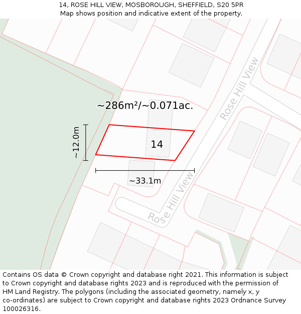 14, ROSE HILL VIEW, MOSBOROUGH, SHEFFIELD, S20 5PR: Plot and title map