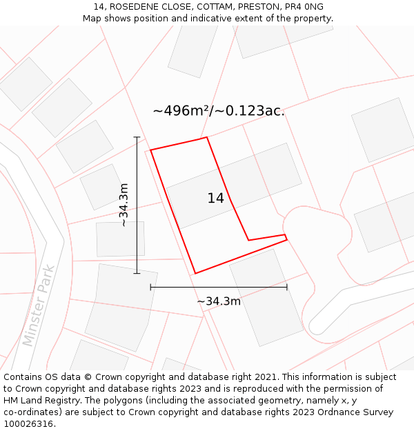 14, ROSEDENE CLOSE, COTTAM, PRESTON, PR4 0NG: Plot and title map