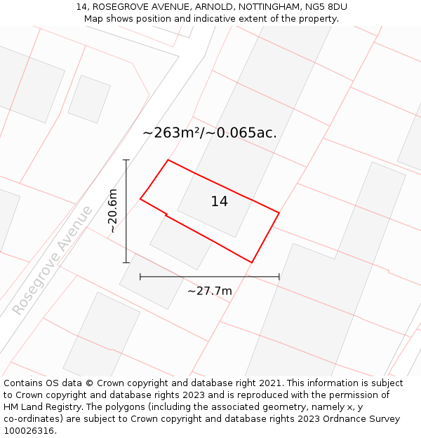 14, ROSEGROVE AVENUE, ARNOLD, NOTTINGHAM, NG5 8DU: Plot and title map