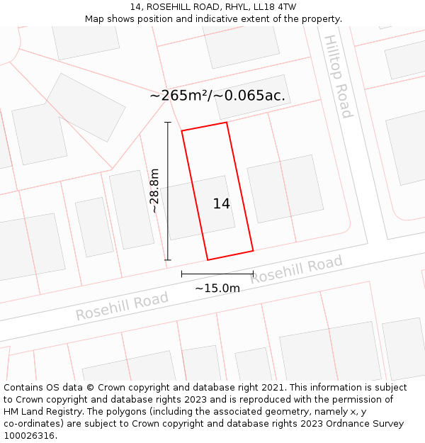 14, ROSEHILL ROAD, RHYL, LL18 4TW: Plot and title map