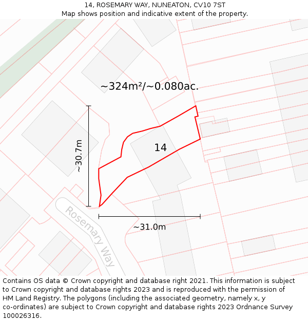 14, ROSEMARY WAY, NUNEATON, CV10 7ST: Plot and title map