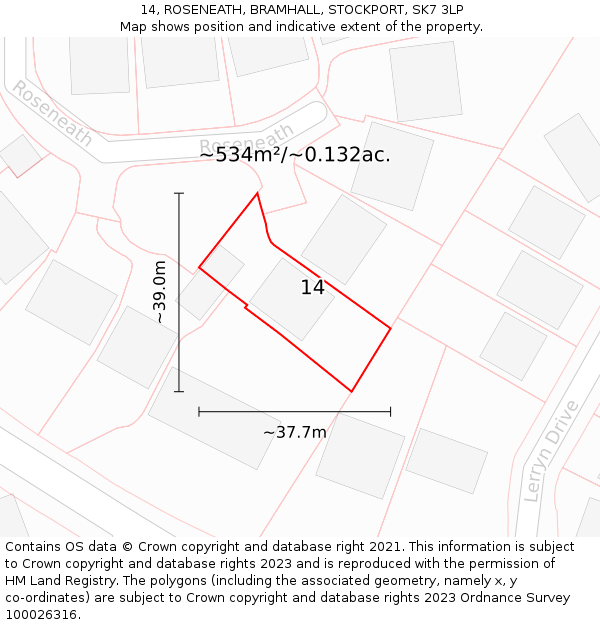 14, ROSENEATH, BRAMHALL, STOCKPORT, SK7 3LP: Plot and title map