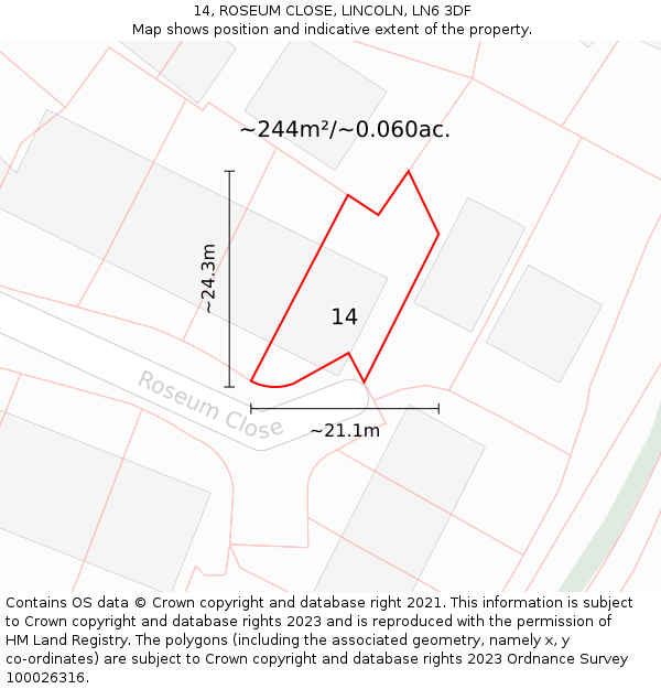 14, ROSEUM CLOSE, LINCOLN, LN6 3DF: Plot and title map