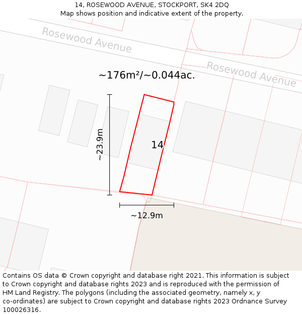 14, ROSEWOOD AVENUE, STOCKPORT, SK4 2DQ: Plot and title map