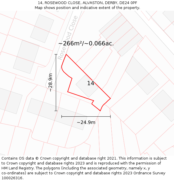 14, ROSEWOOD CLOSE, ALVASTON, DERBY, DE24 0PF: Plot and title map