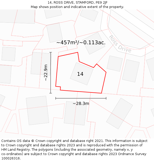 14, ROSS DRIVE, STAMFORD, PE9 2JF: Plot and title map