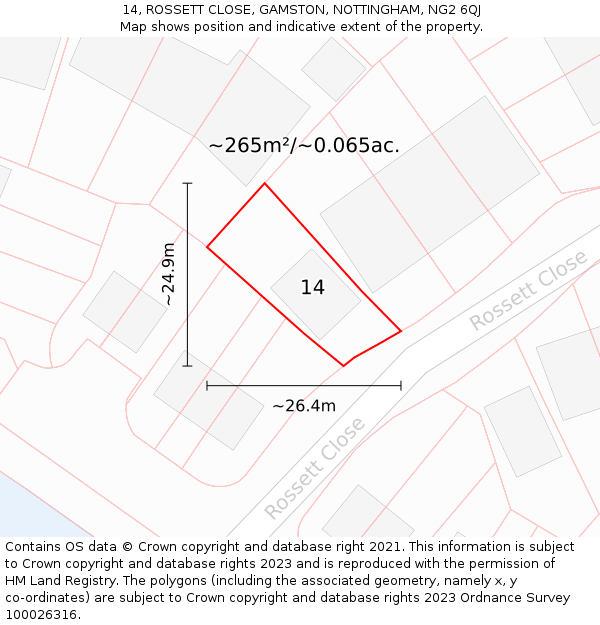 14, ROSSETT CLOSE, GAMSTON, NOTTINGHAM, NG2 6QJ: Plot and title map