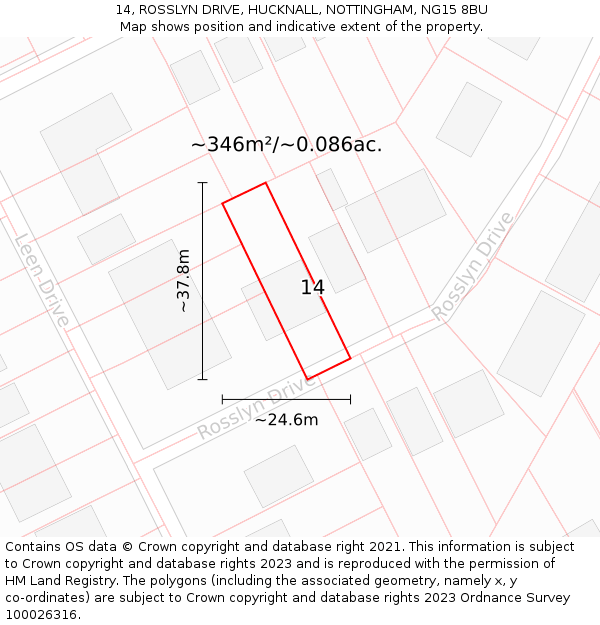 14, ROSSLYN DRIVE, HUCKNALL, NOTTINGHAM, NG15 8BU: Plot and title map