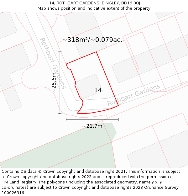 14, ROTHBART GARDENS, BINGLEY, BD16 3QJ: Plot and title map