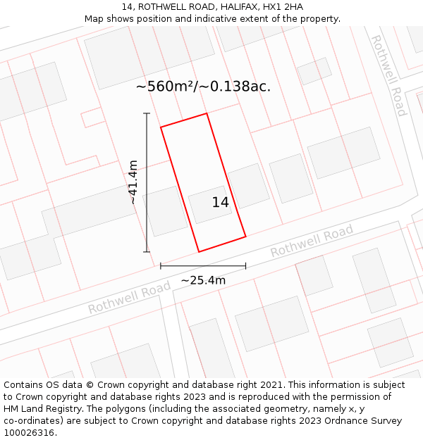 14, ROTHWELL ROAD, HALIFAX, HX1 2HA: Plot and title map