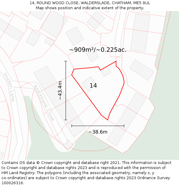 14, ROUND WOOD CLOSE, WALDERSLADE, CHATHAM, ME5 9UL: Plot and title map