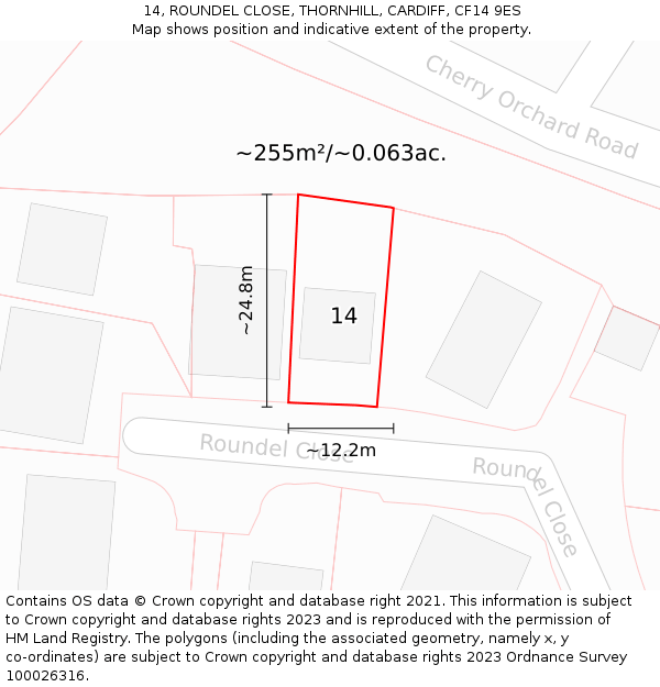 14, ROUNDEL CLOSE, THORNHILL, CARDIFF, CF14 9ES: Plot and title map