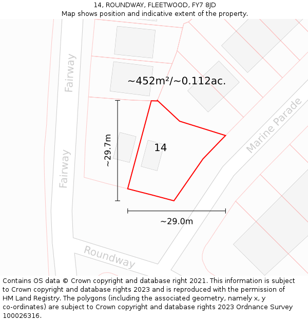 14, ROUNDWAY, FLEETWOOD, FY7 8JD: Plot and title map