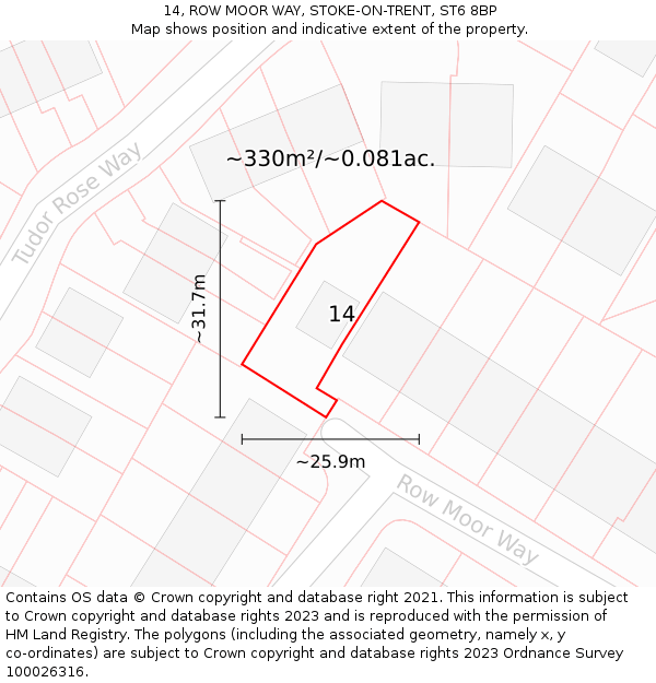 14, ROW MOOR WAY, STOKE-ON-TRENT, ST6 8BP: Plot and title map